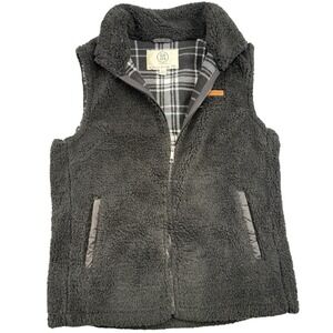 Sage Collective Mens Sherpa Fleece Vest Charcoal Gray Plaid Lined Size Medium